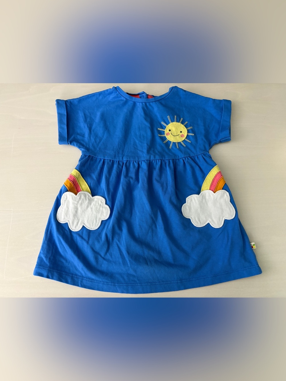 Frugi Organic Cotton Olive Dress, Sail Blue/Clouds 3-6M
